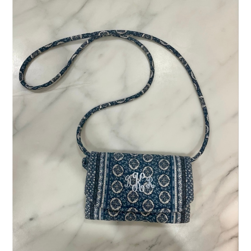 Vera Bradley 90s Crossbody Purse Wallet Blue Floral Small Paisley Monogram Quilt